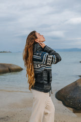 Wool Jacket - Aztec Pattern - Grey/Teal