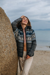 Wool Jacket - Aztec Pattern - Grey/Teal