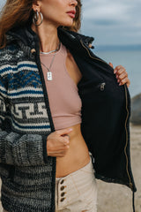 Wool Jacket - Aztec Pattern - Grey/Teal