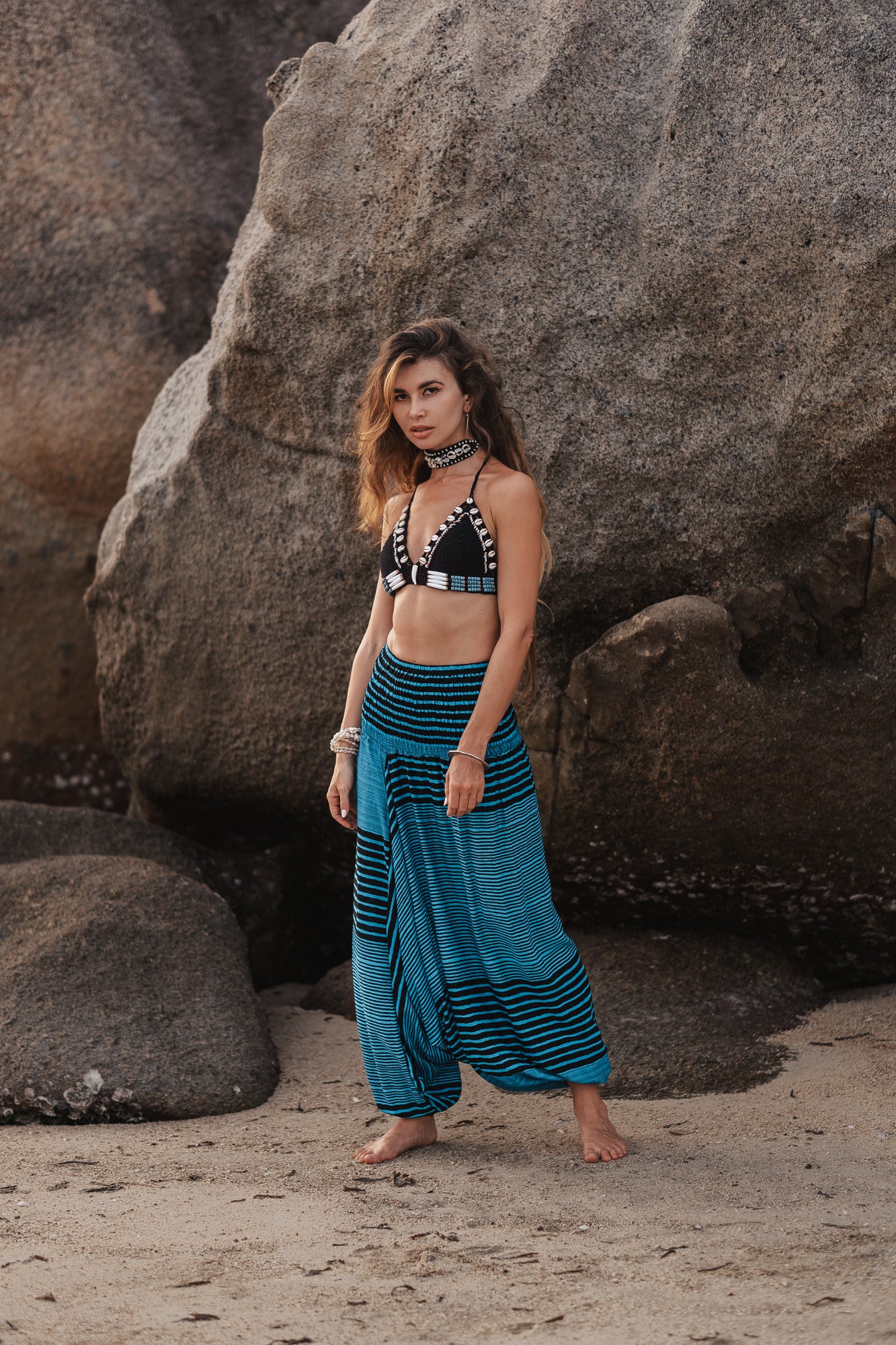 Harem Pants - Striped - Blue/Black