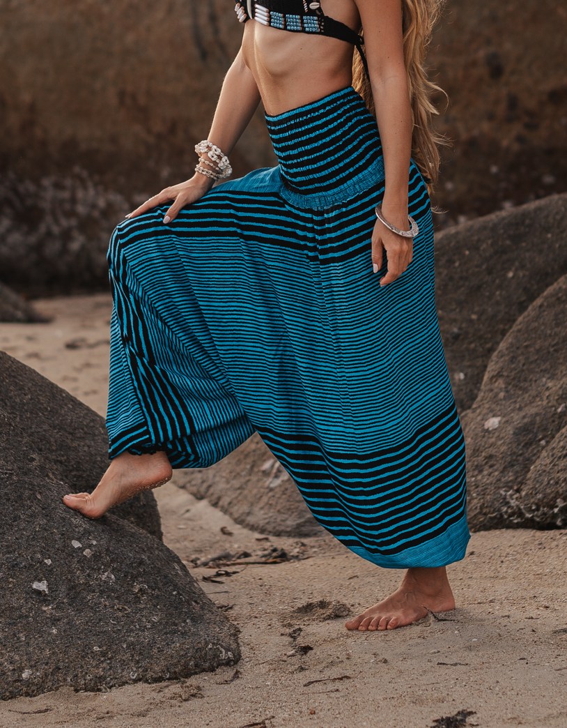 Harem Pants - Striped - Blue/Black