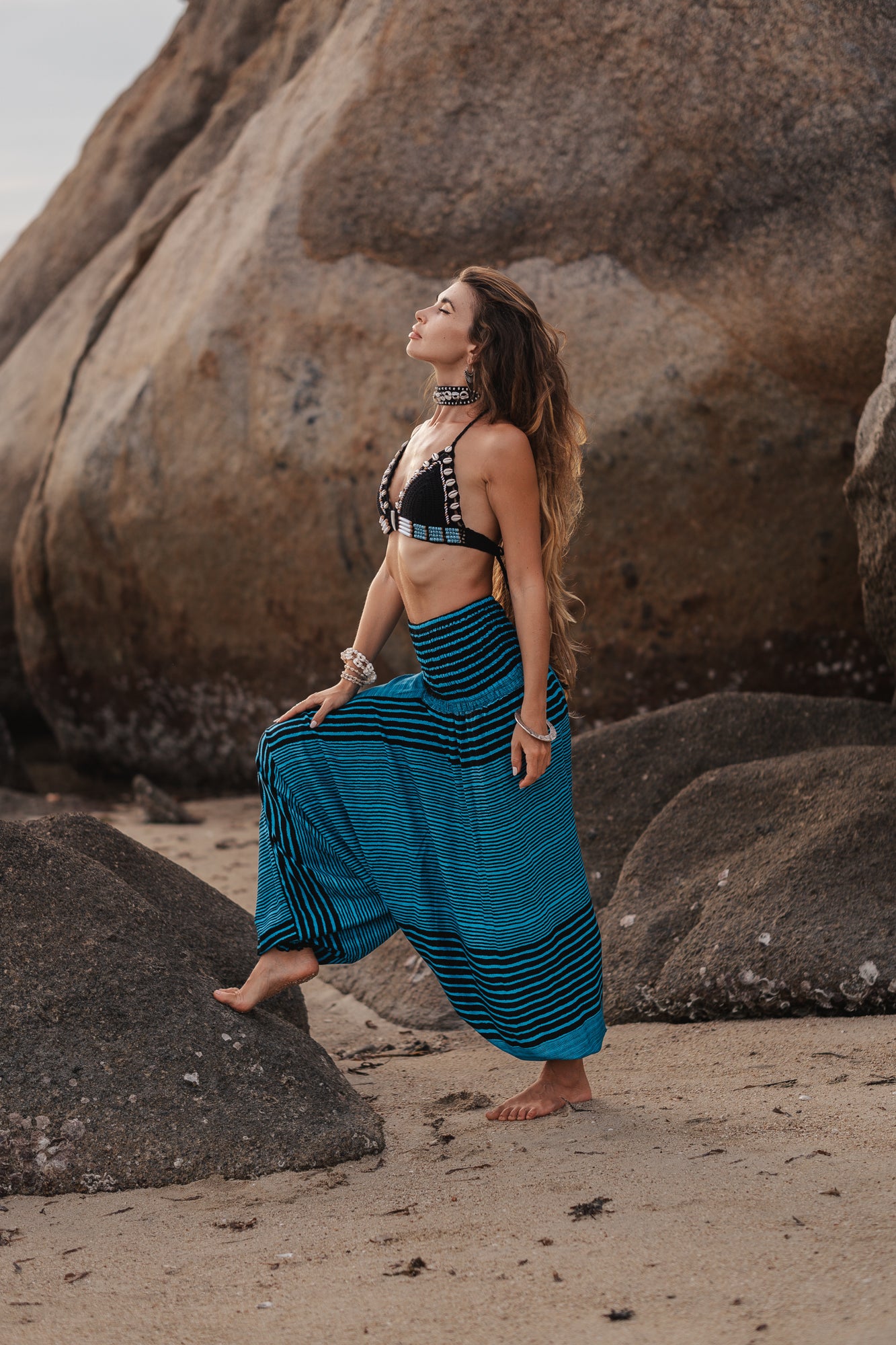 Harem Pants - Striped - Blue/Black