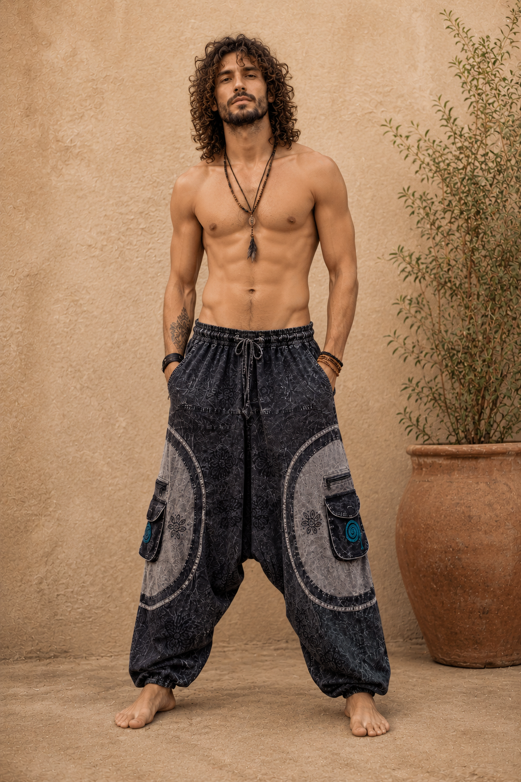 Harem Pants - Stonewashed Symbols - Grey