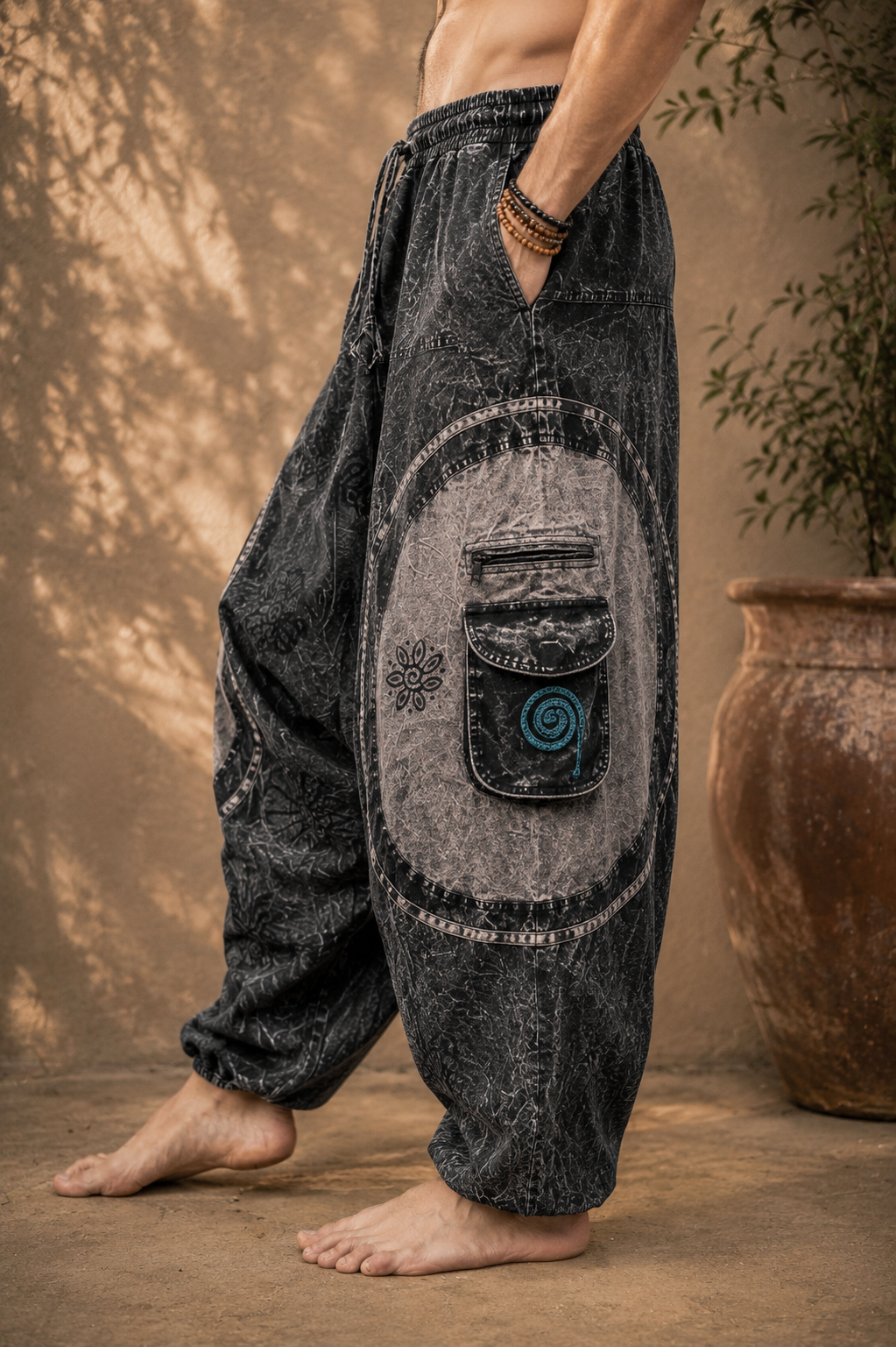 Harem Pants - Stonewashed Symbols - Grey