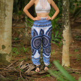 White Mandala High Cut Harem Pants - Blue