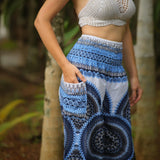 White Mandala High Cut Harem Pants - Blue