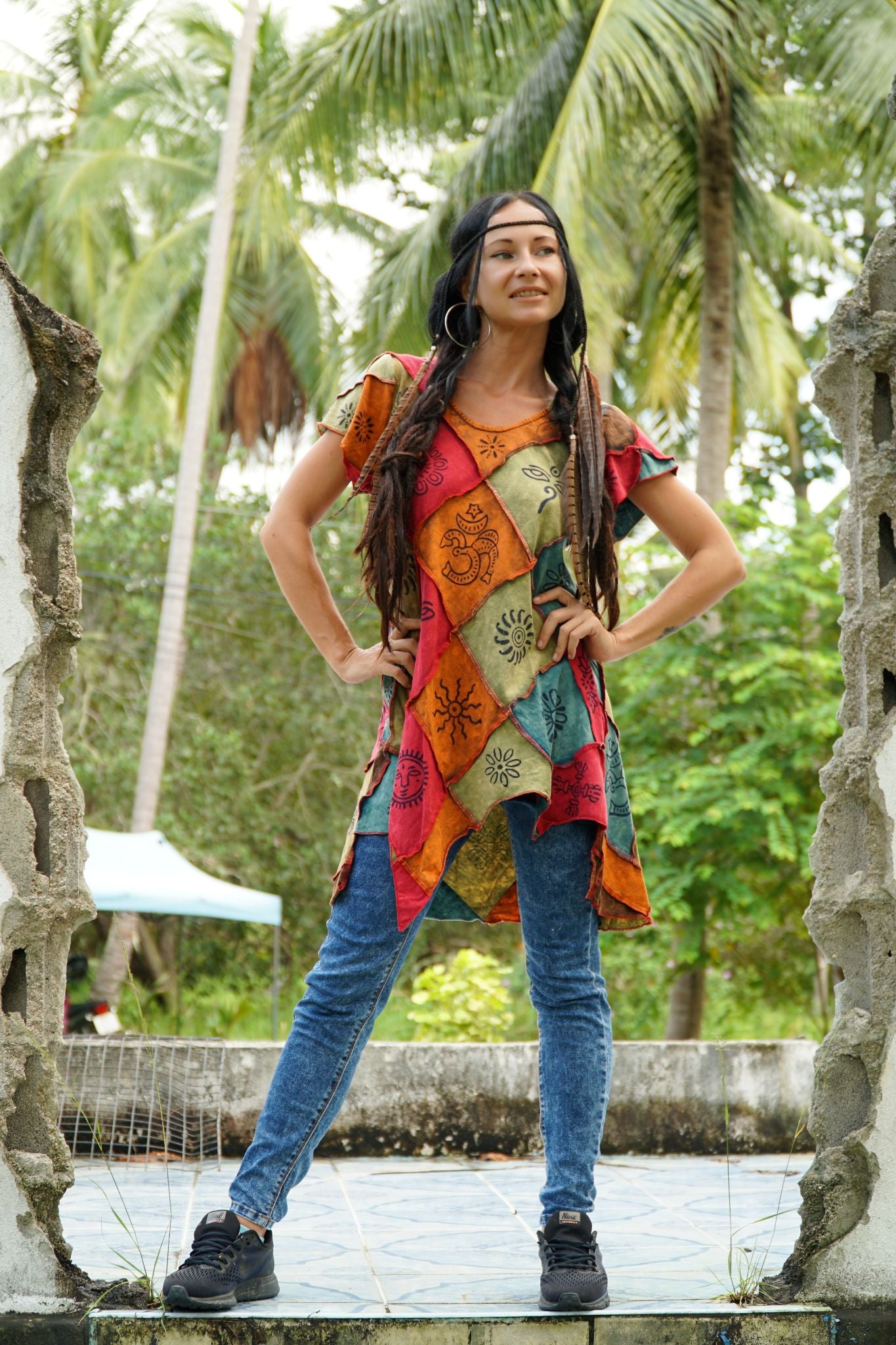 Stonewashed Earthy Tone Pixie Hem Top | Boho Festival Top