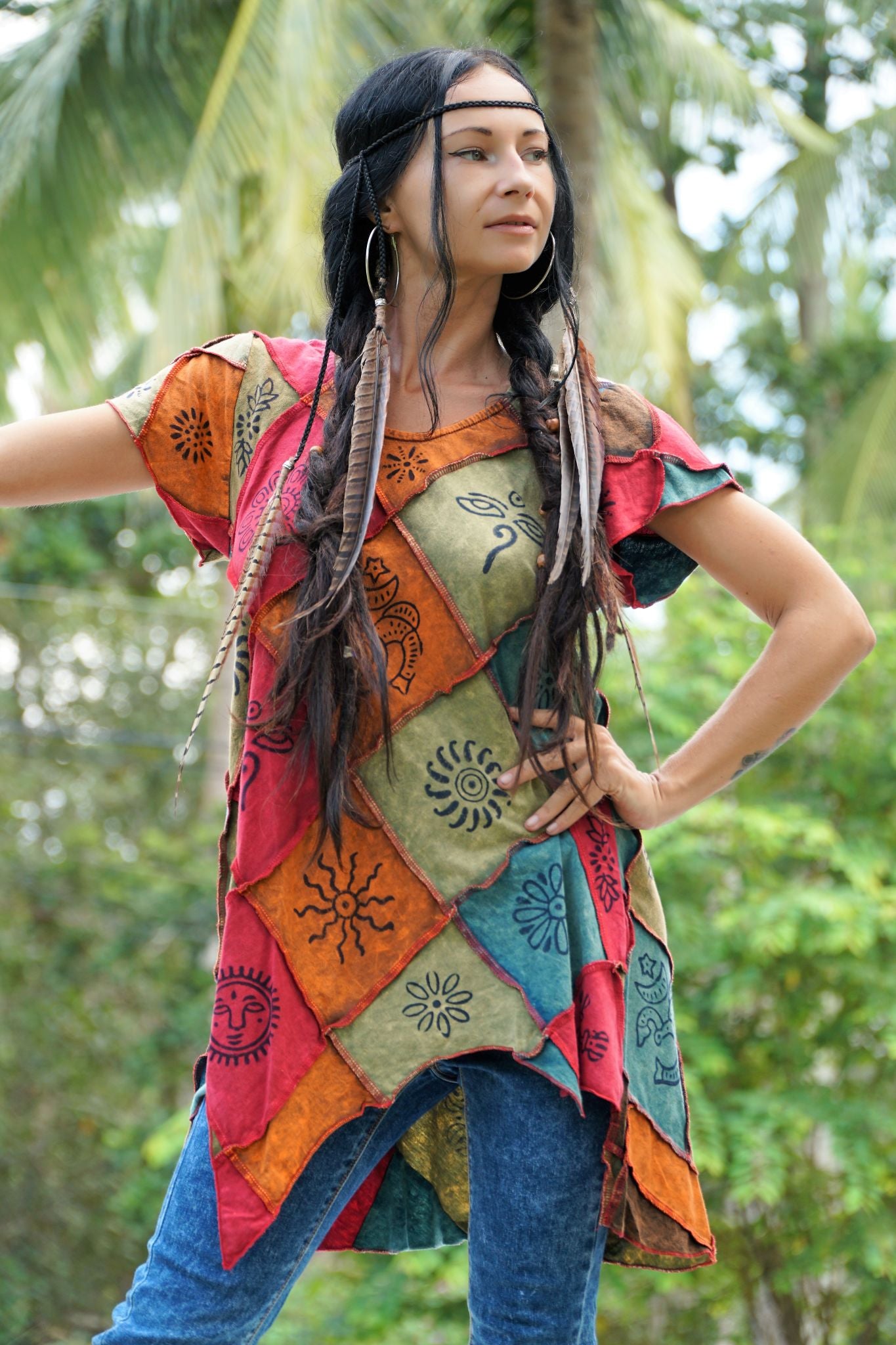 Stonewashed Earthy Tone Pixie Hem Top | Boho Festival Top