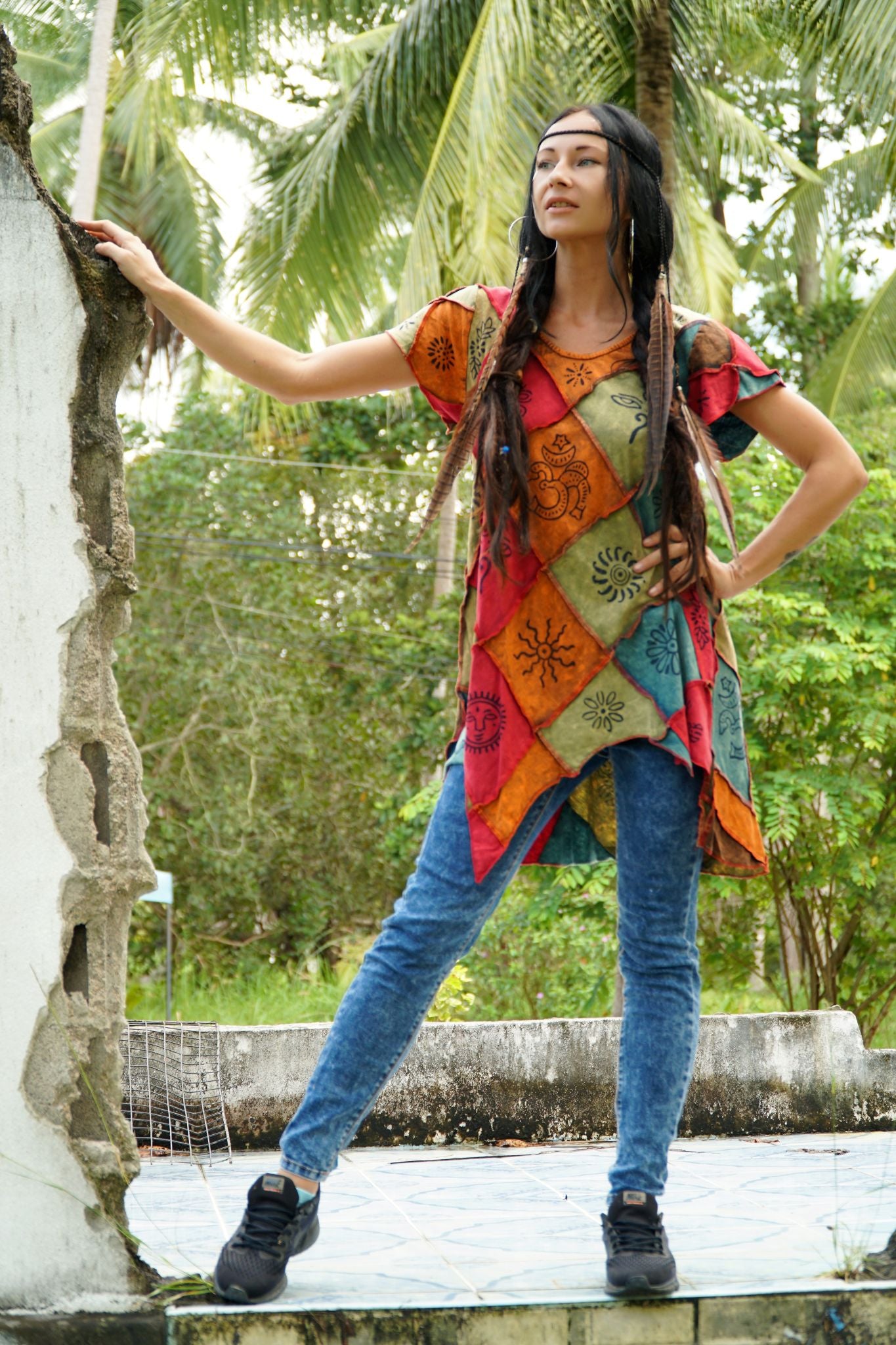 Stonewashed Earthy Tone Pixie Hem Top | Boho Festival Top