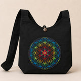 Large Black Cotton Flower of Life Shoulder Bag