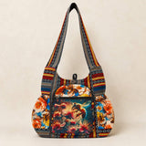 Large Multicolour Boho Cotton Shoulder Bag – Bee & Floral Print
