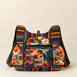 Large Multicolour Boho Cotton Shoulder Bag – Bee & Floral Print