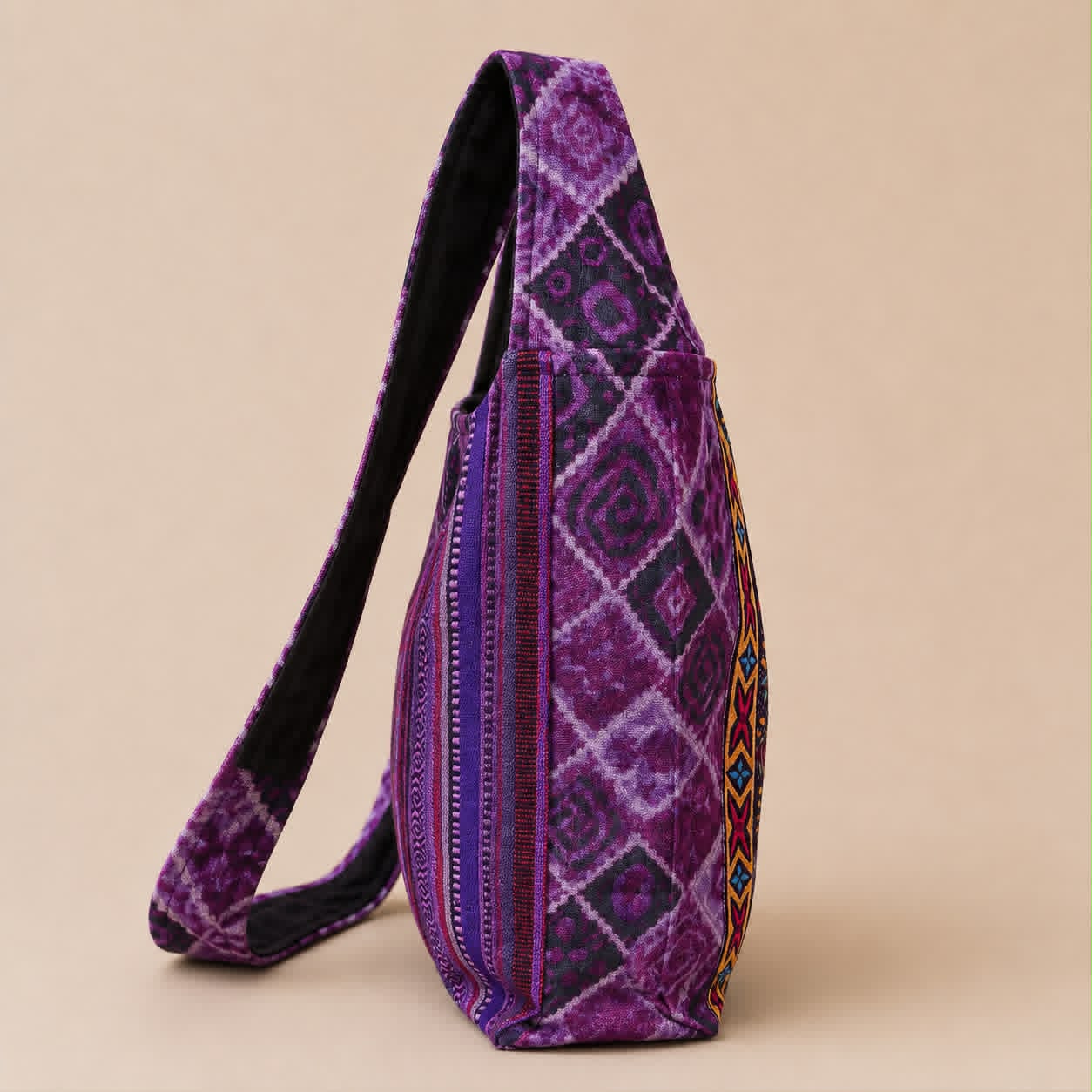 Large Purple Psychedelic Paisley Boho Hippie Shoulder Bag