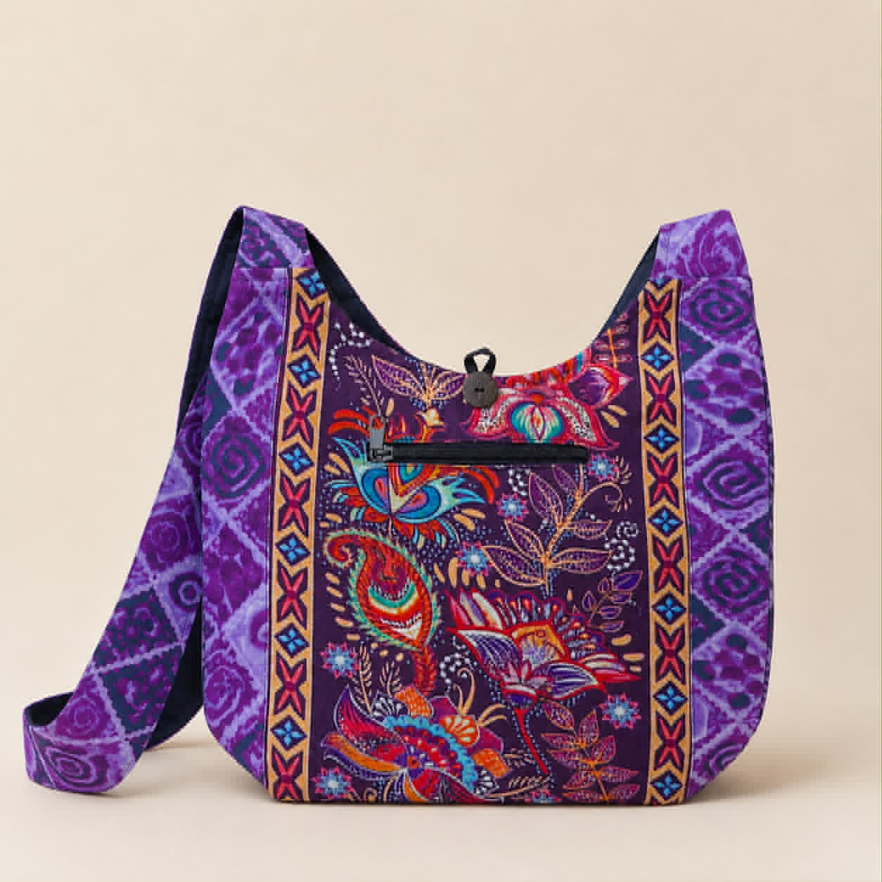 Large Purple Psychedelic Paisley Boho Hippie Shoulder Bag