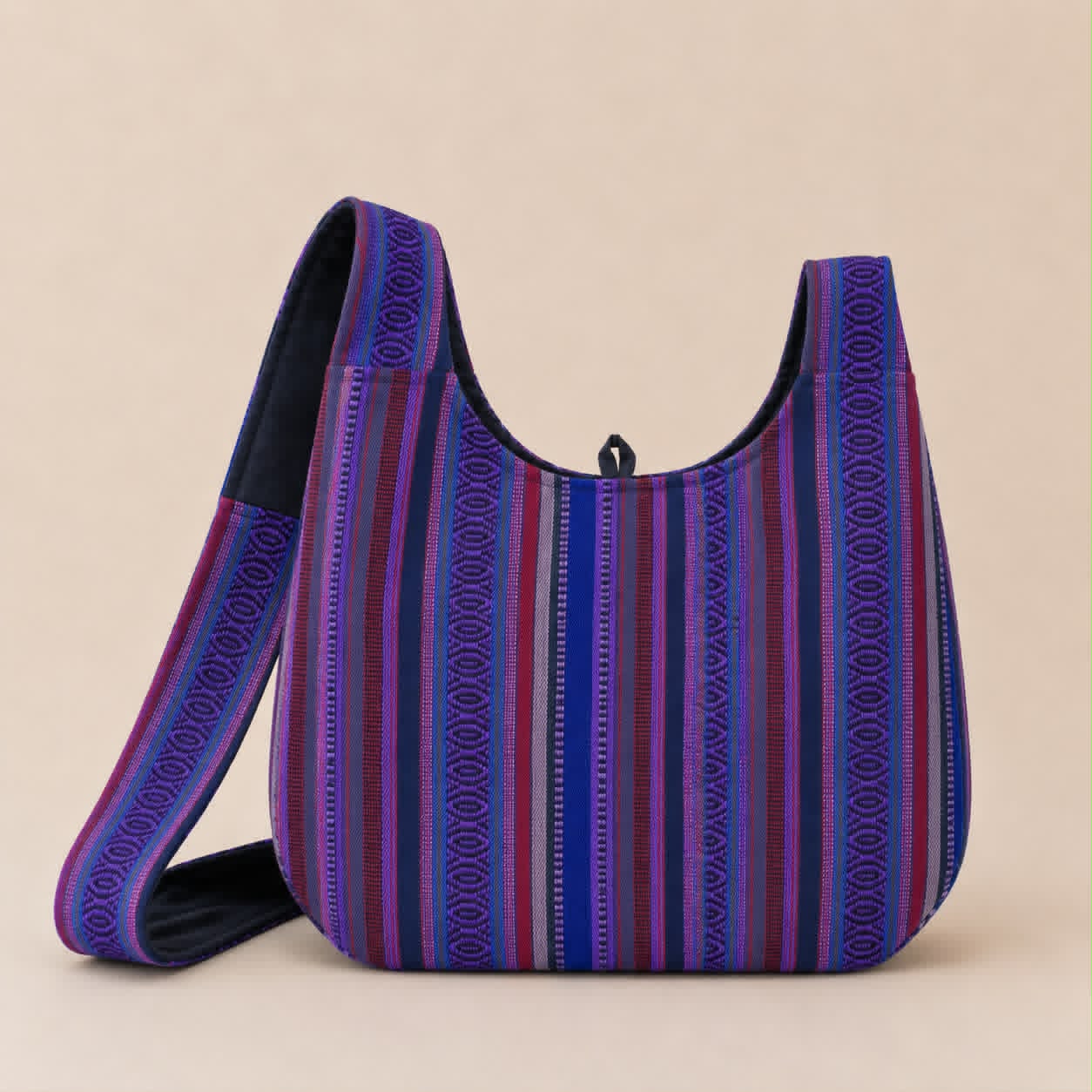 Large Purple Psychedelic Sun Face Cotton Shoulder Bag