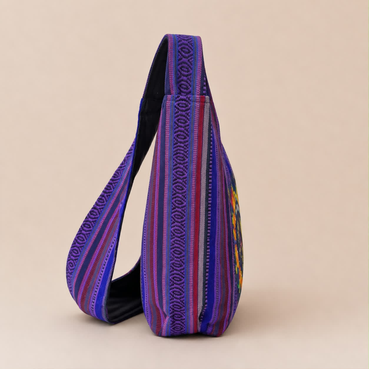 Large Purple Psychedelic Sun Face Cotton Shoulder Bag