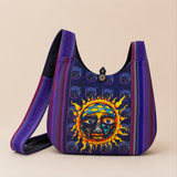 Large Purple Psychedelic Sun Face Cotton Shoulder Bag