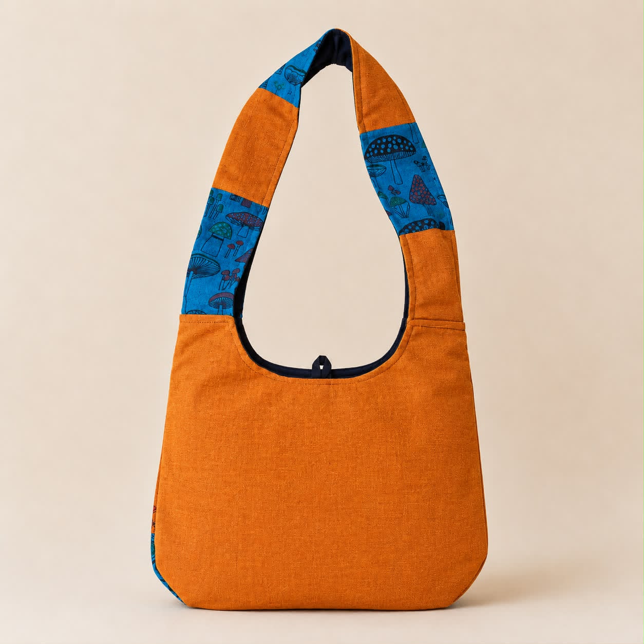 Large Turquoise & Orange Psychedelic Mushroom Print Cotton Shoulder Bag