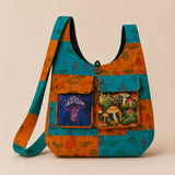 Large Turquoise & Orange Psychedelic Mushroom Print Cotton Shoulder Bag