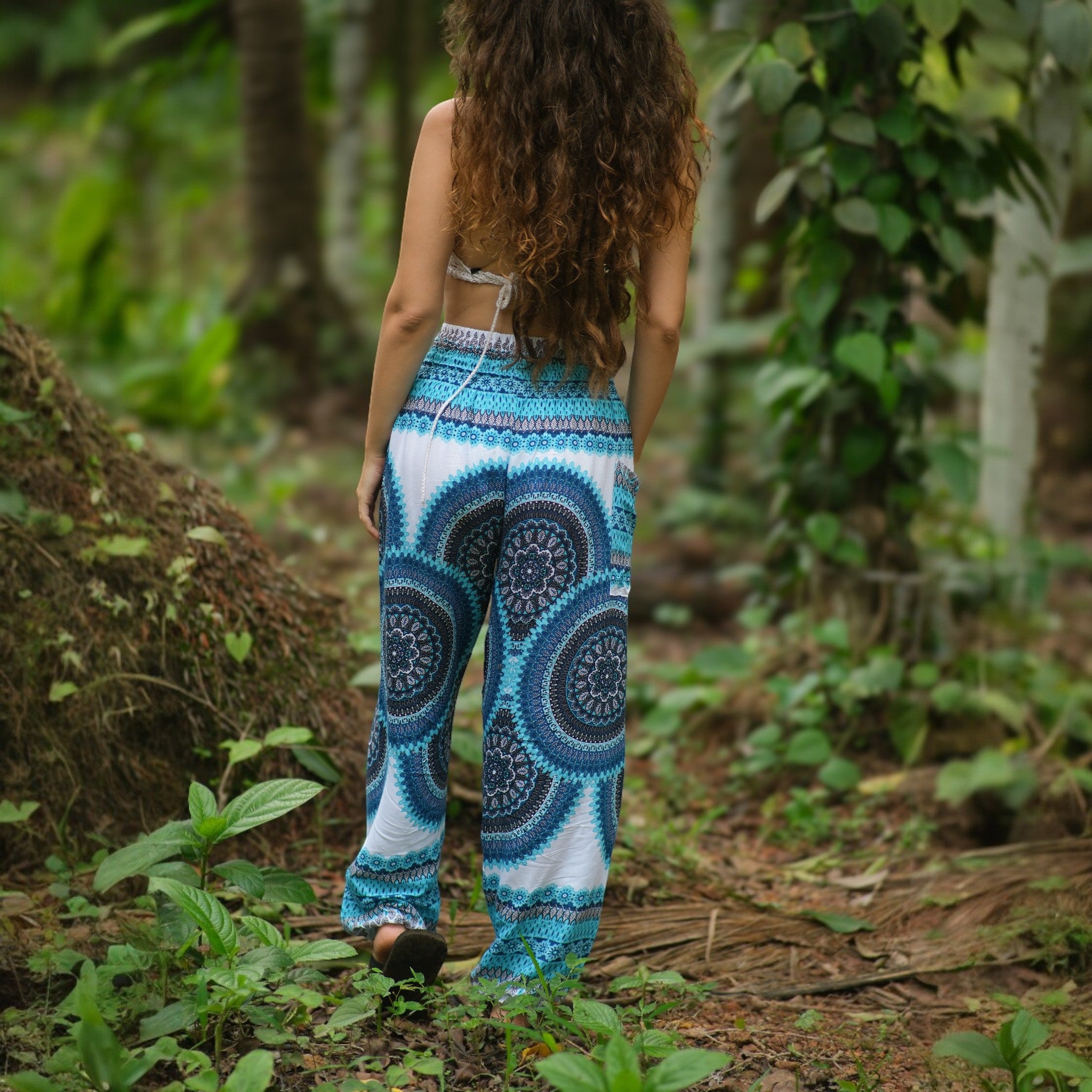 White Mandala High Cut Harem Pants - Turquoise