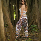 White Mandala High Cut Harem Pants - Brown