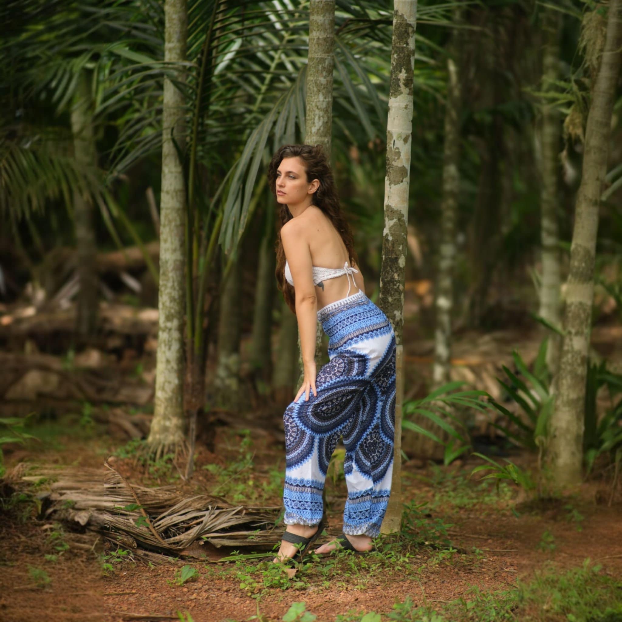 White Mandala High Cut Harem Pants - Blue