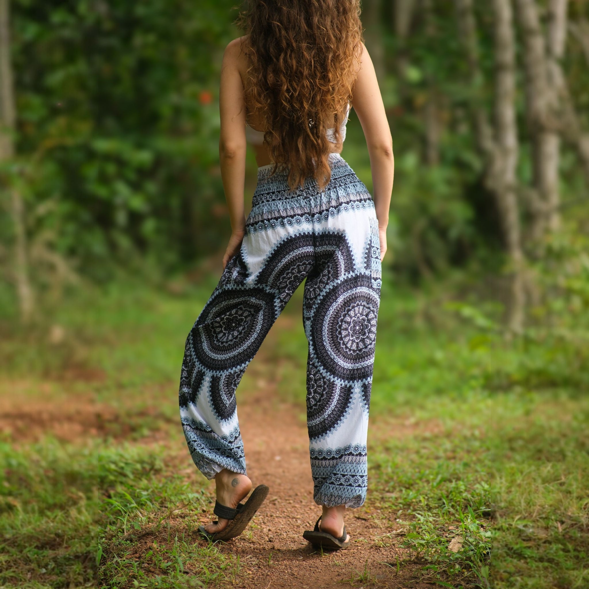 White Mandala High Cut Harem Pants - Black