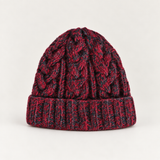 Maroon & Charcoal Cableknit Wool Hat - Fleece Lined
