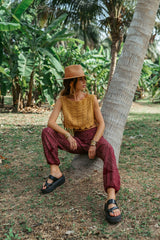 High Crotch Harem Pants - Intricate Mandala - Maroon