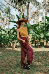 High Crotch Harem Pants - Intricate Mandala - Maroon
