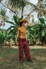 High Crotch Harem Pants - Intricate Mandala - Maroon