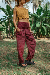 High Crotch Harem Pants - Intricate Mandala - Maroon