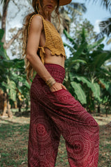 High Crotch Harem Pants - Intricate Mandala - Maroon