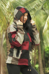 Wool Jacket - Patchwork - Grey/Maroon