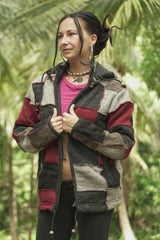 Wool Jacket - Patchwork - Grey/Maroon