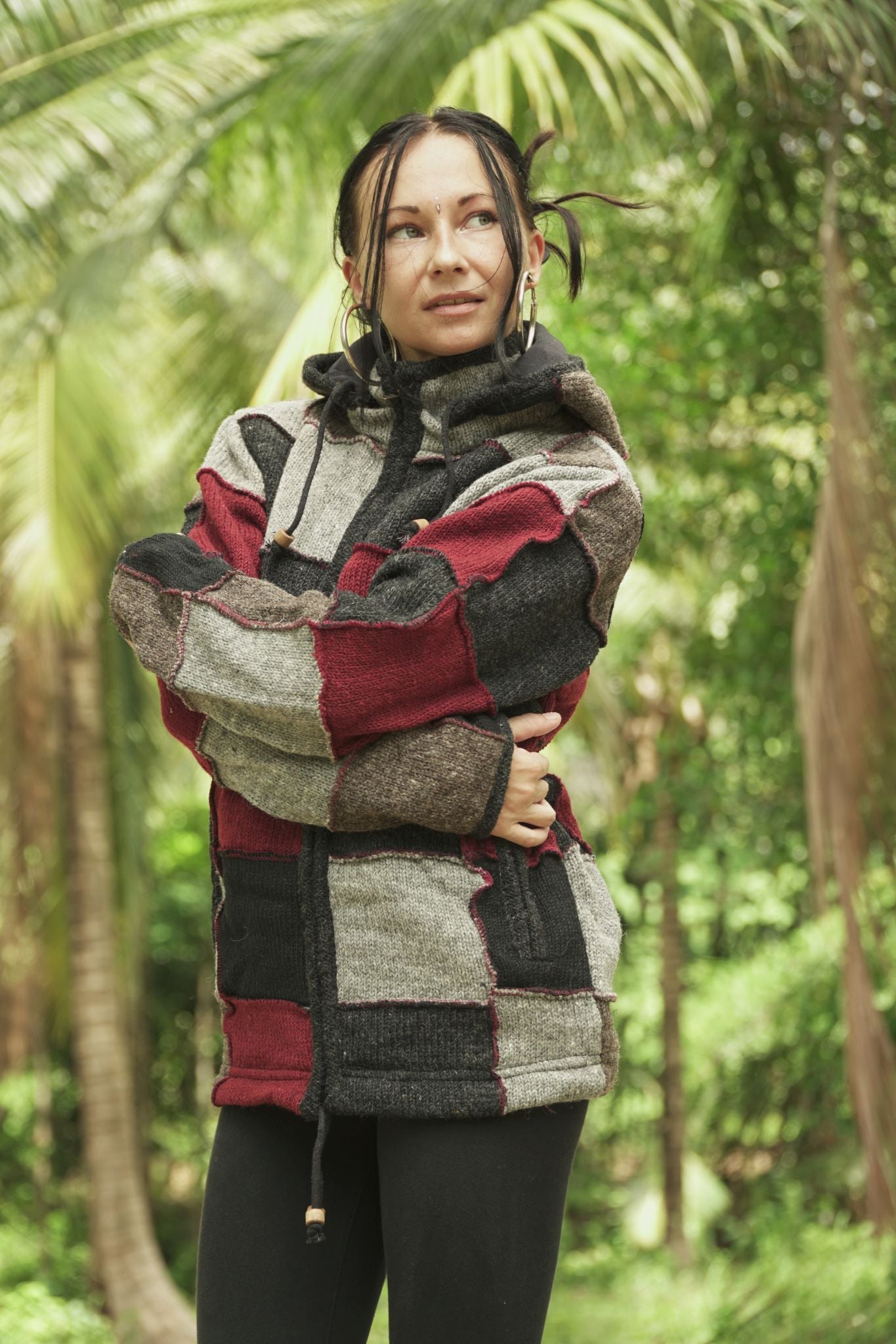 Wool Jacket - Patchwork - Grey/Maroon