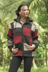 Wool Jacket - Patchwork - Grey/Maroon