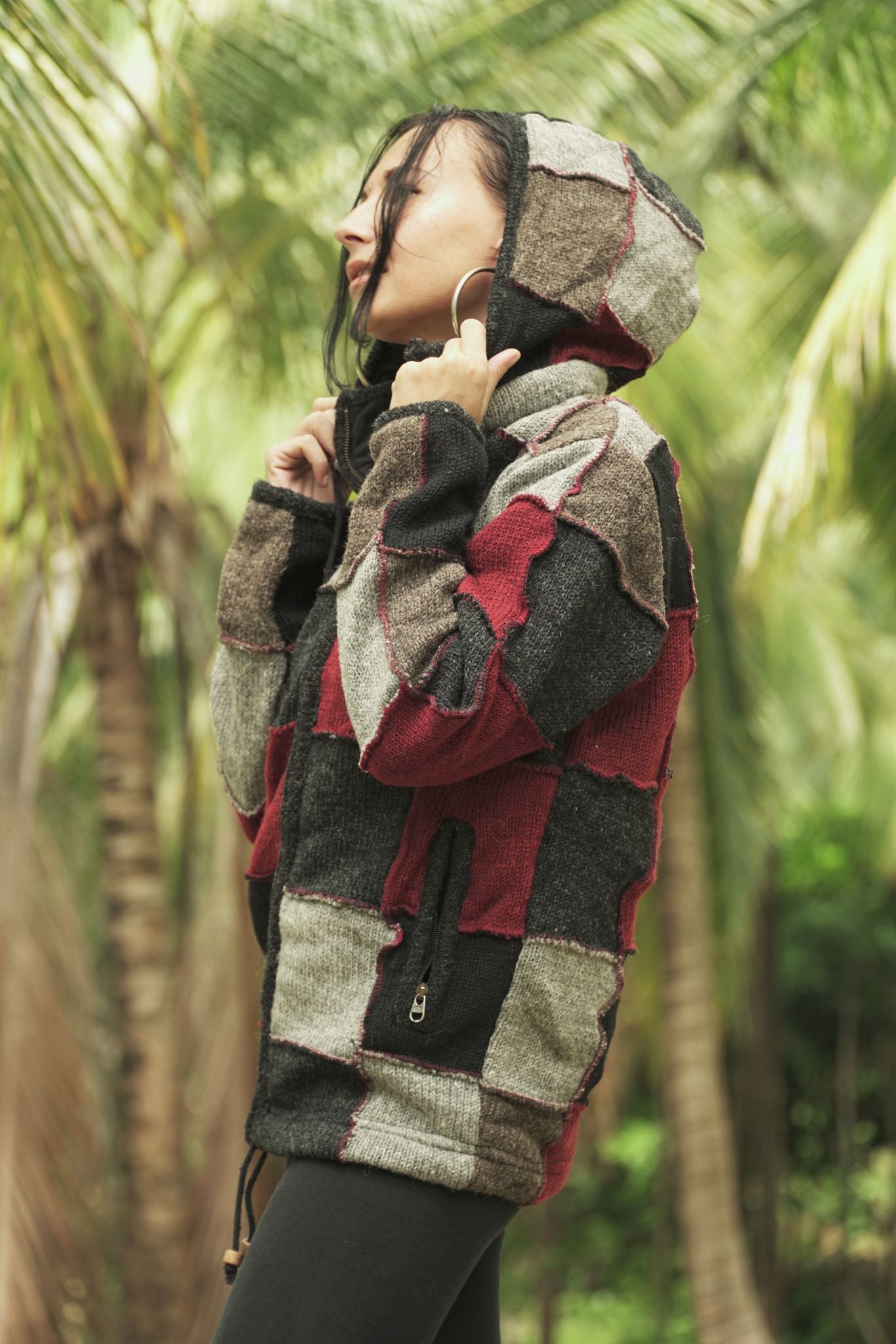 Wool Jacket - Patchwork - Grey/Maroon