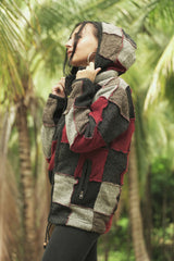 Wool Jacket - Patchwork - Grey/Maroon