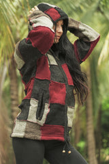 Wool Jacket - Patchwork - Grey/Maroon