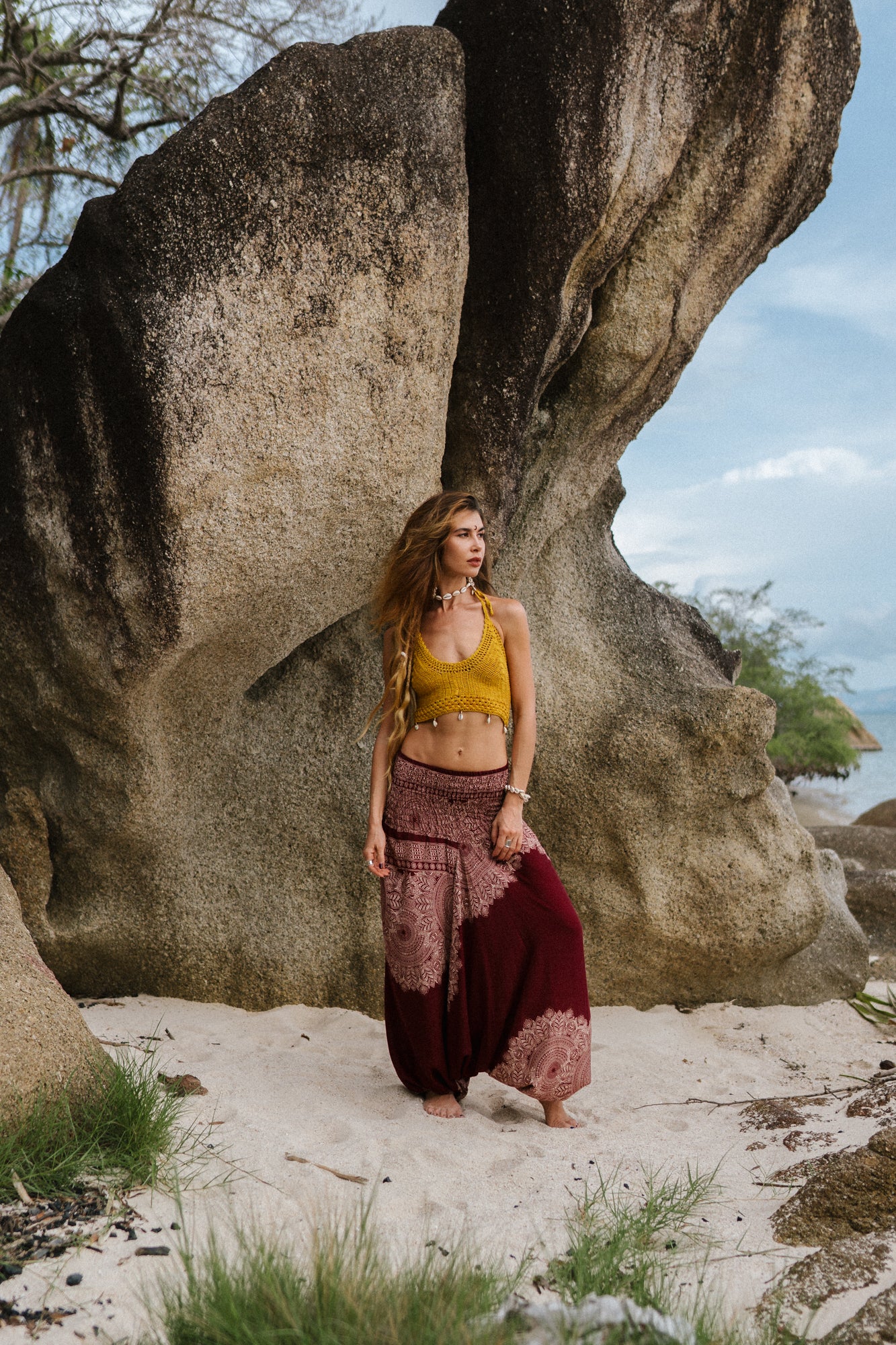 Harem Pants - Plain Mandala - Maroon