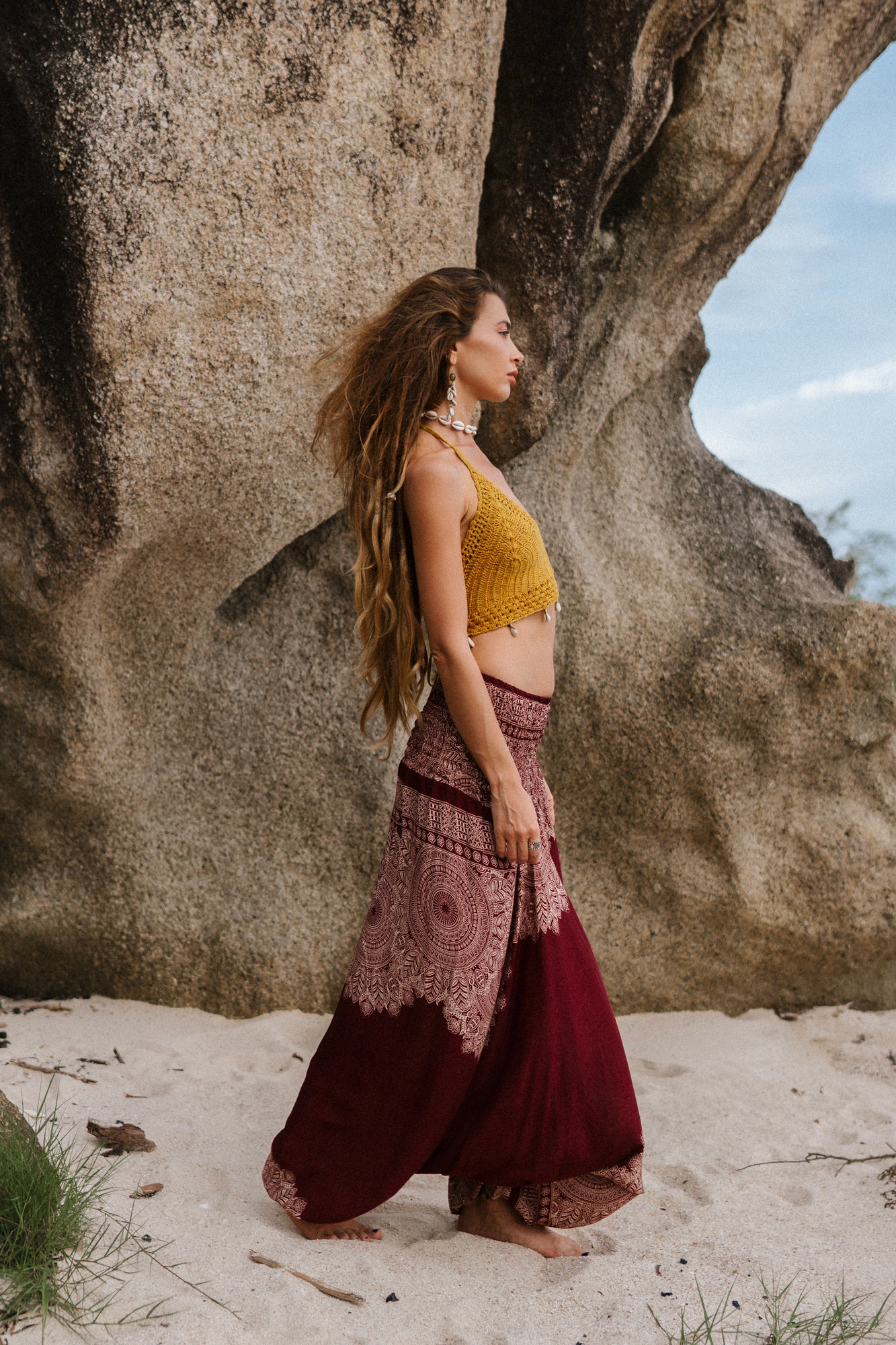 Harem Pants - Plain Mandala - Maroon