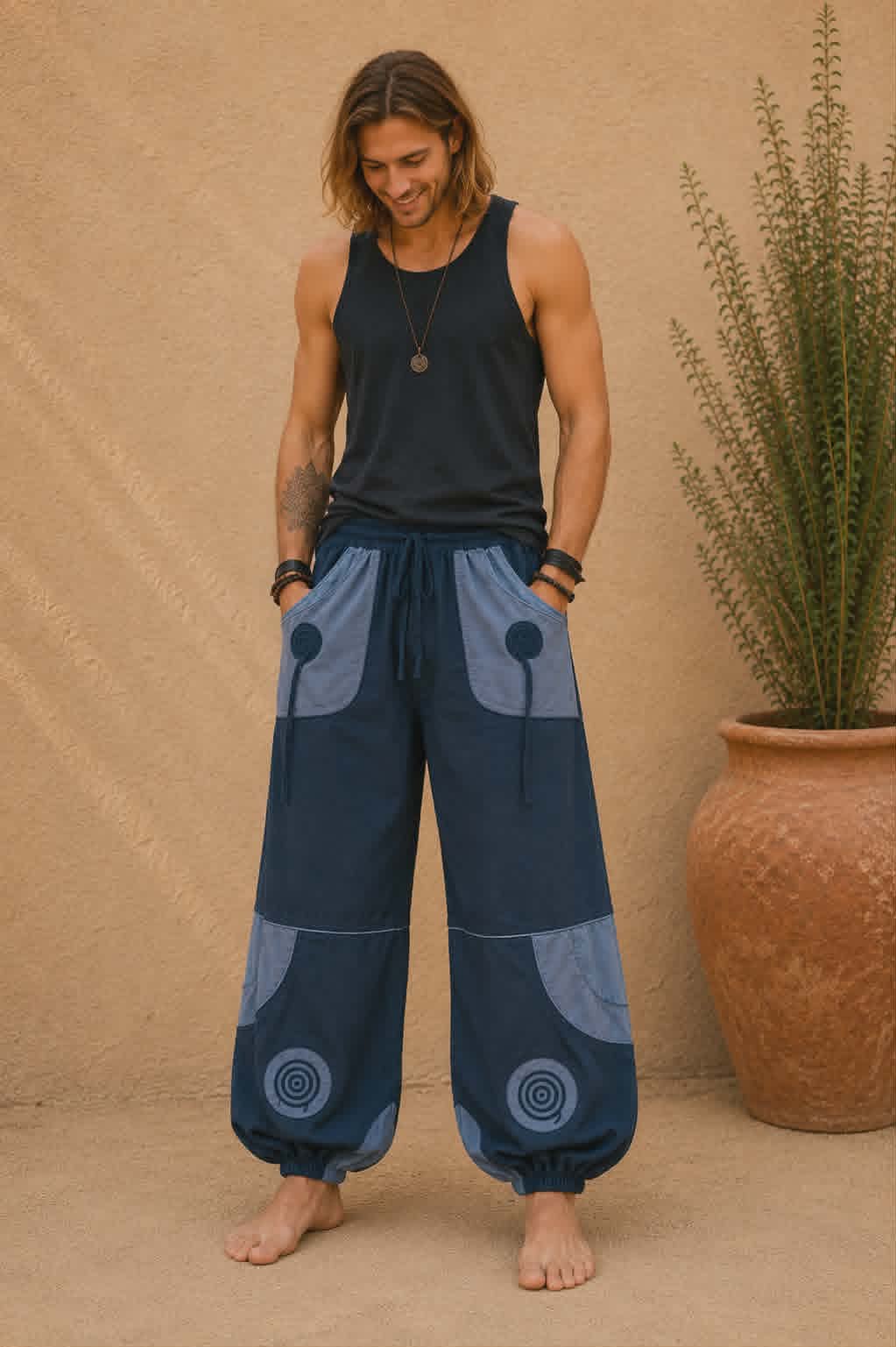 Men's Baggy Cotton Trousers – Patchwork Spiral