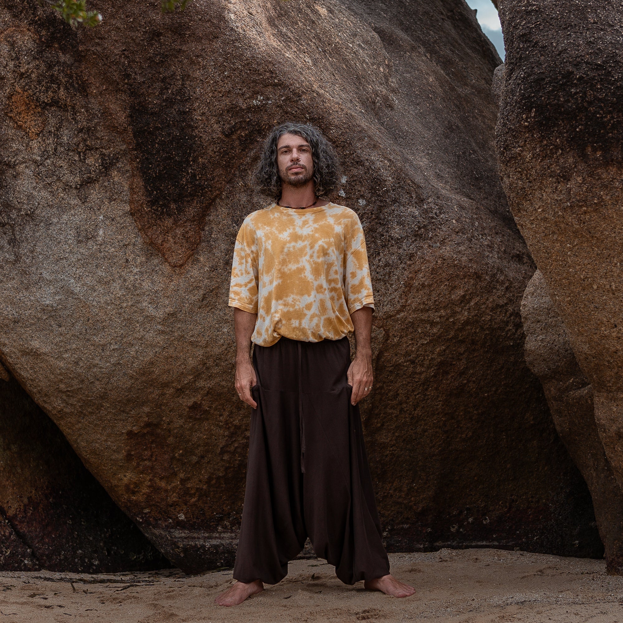 Men’s Cotton Harem Pants – Solid Brown | Boho Yoga Festival Trousers