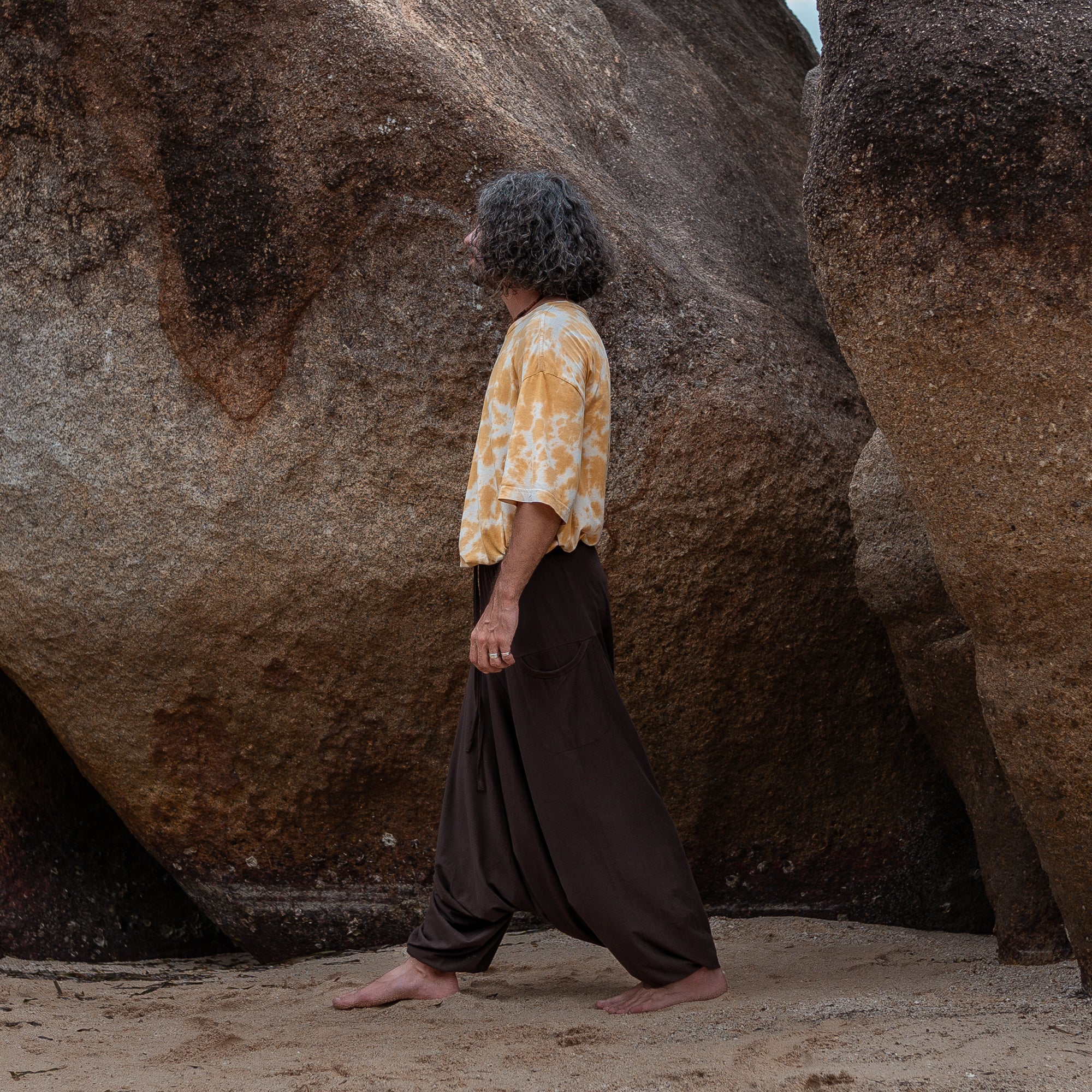 Men’s Cotton Harem Pants – Solid Brown | Boho Yoga Festival Trousers