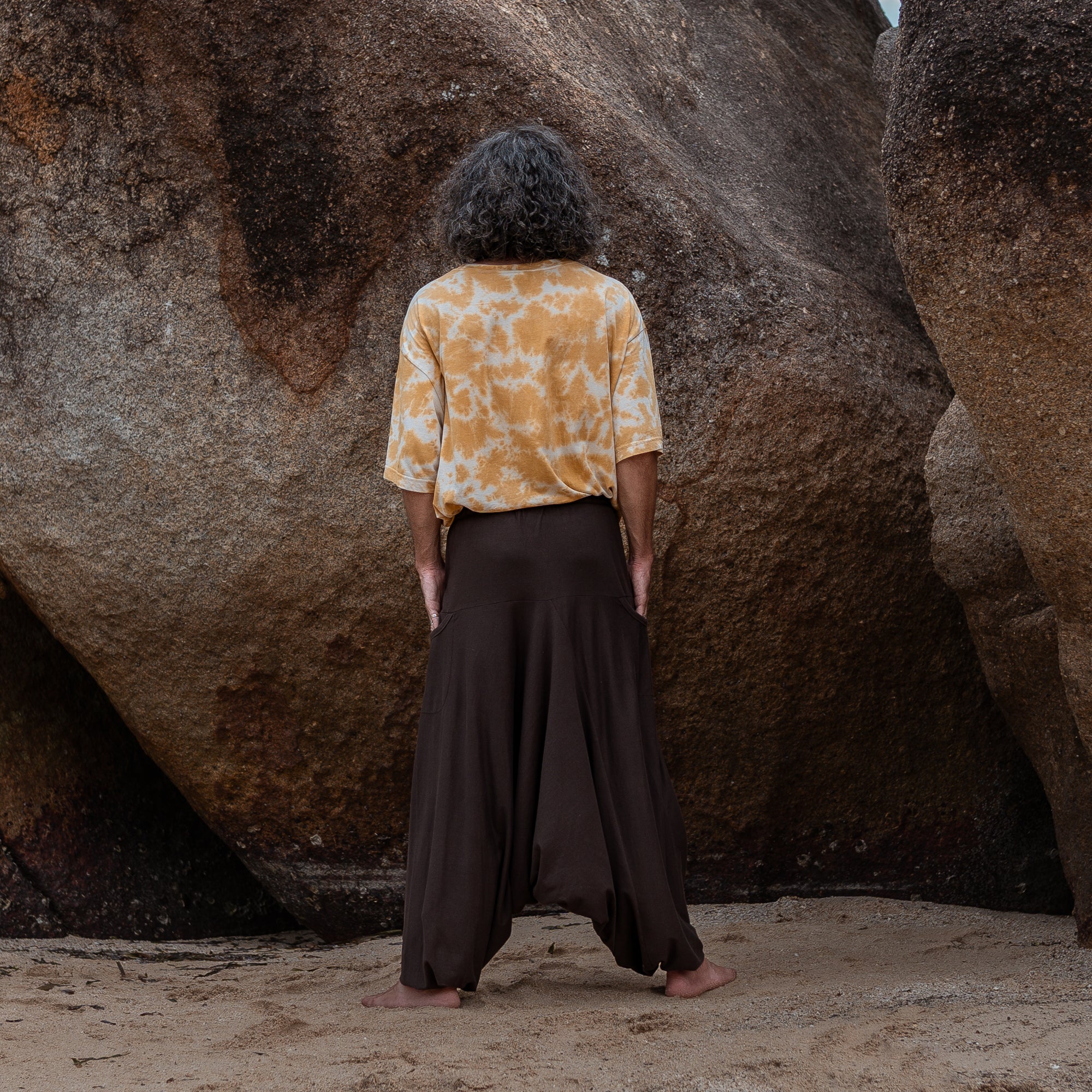 Men’s Cotton Harem Pants – Solid Brown | Boho Yoga Festival Trousers