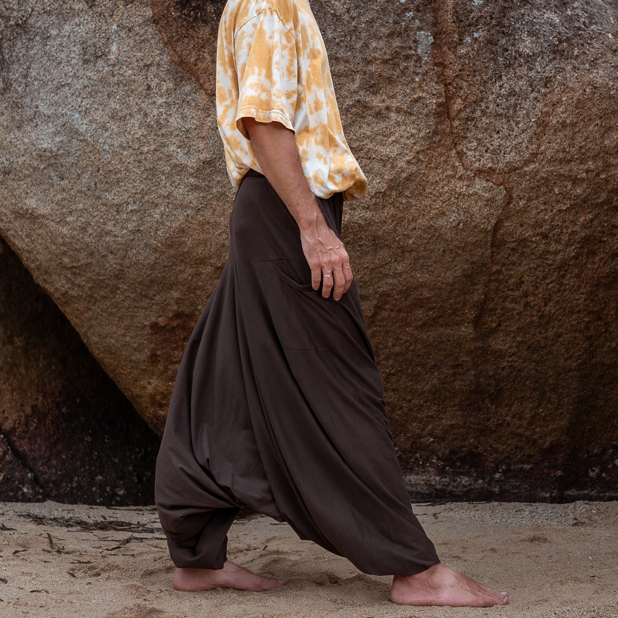 Men’s Cotton Harem Pants – Solid Brown | Boho Yoga Festival Trousers