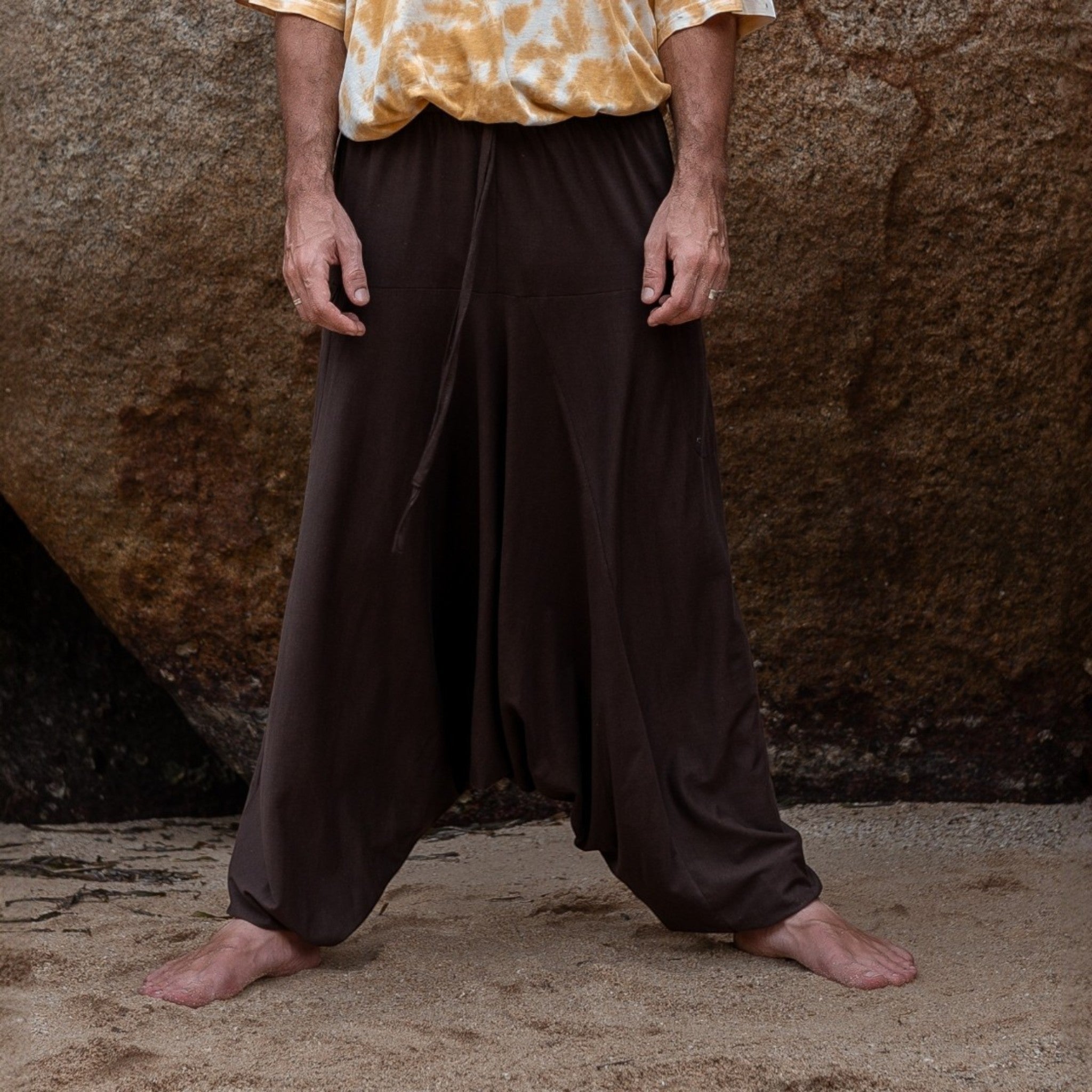 Men’s Cotton Harem Pants – Solid Brown | Boho Yoga Festival Trousers