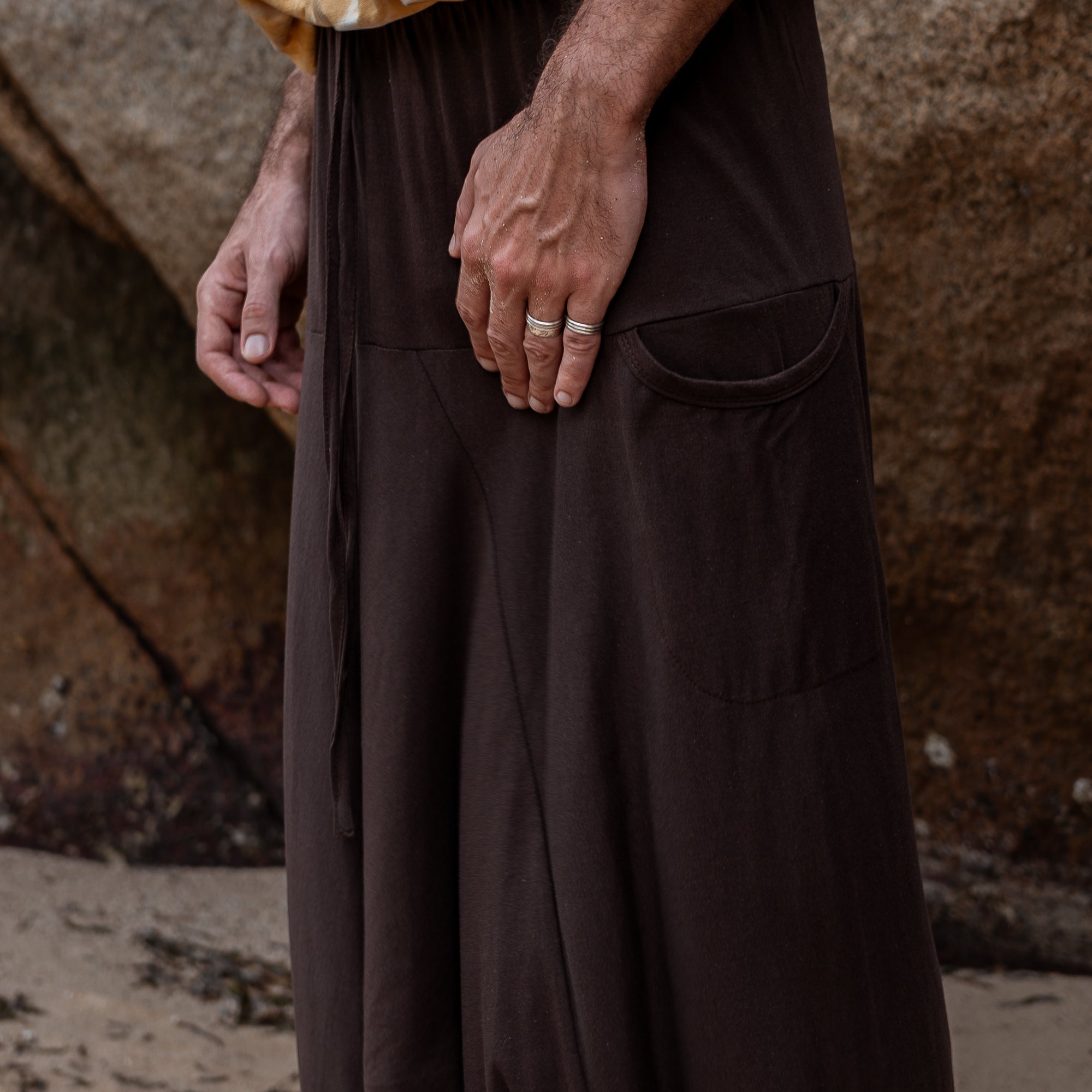 Men’s Cotton Harem Pants – Solid Brown | Boho Yoga Festival Trousers