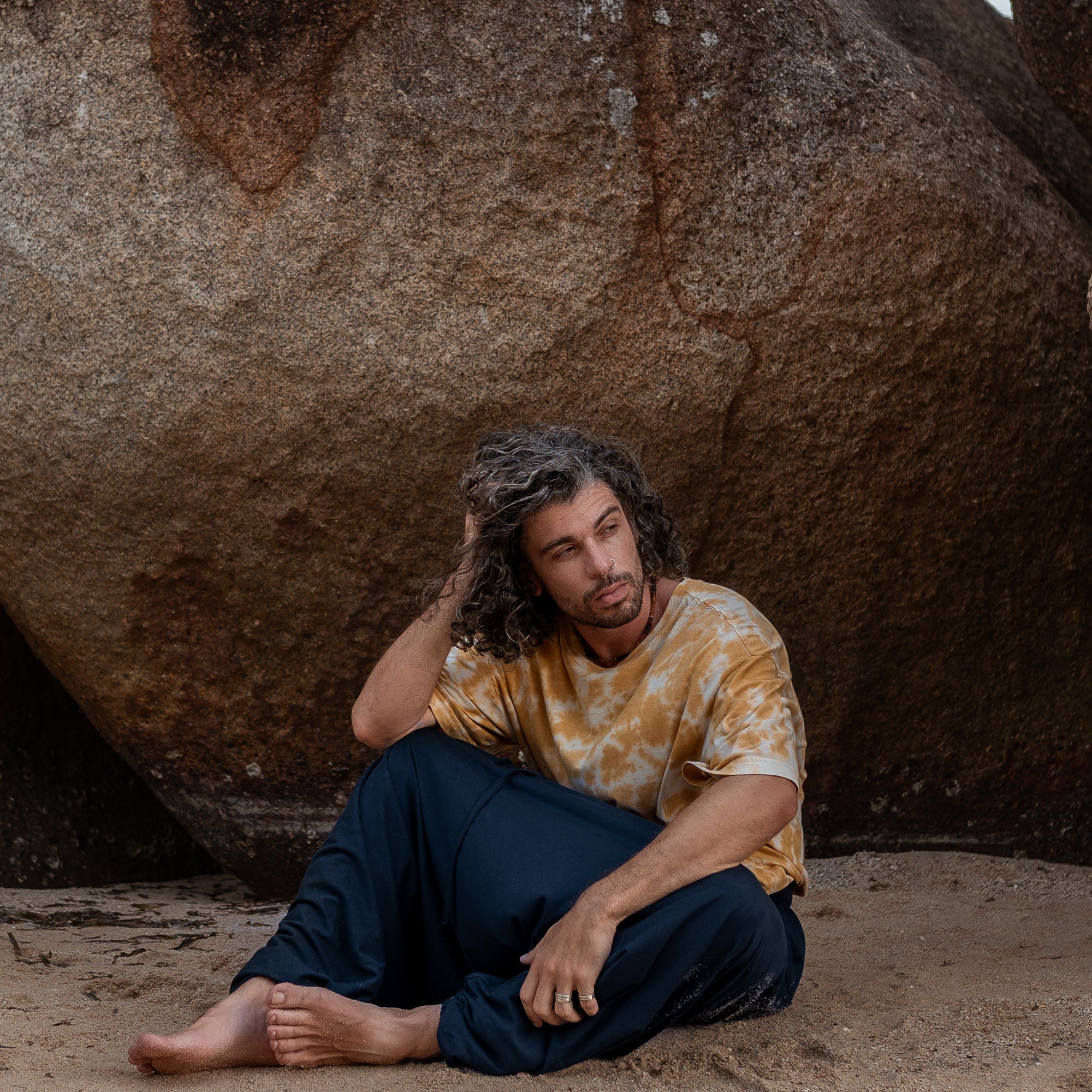 Men’s Cotton Harem Pants – Solid Navy Blue | Boho Yoga Festival Trousers